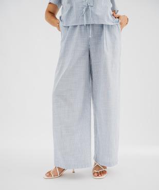 Pantalon en toile de coton rayé femme grande taille vue1 - GEMO (G TAILLE) - GEMO