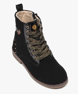 Boots fille unies en cuir suédé à lacets et à zip - Alma Planète vue5 - ALMA - GEMO