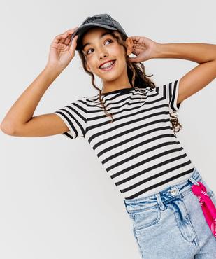 Tee-shirt manches courtes coupe courte à rayures fille vue8 - GEMO 4G FILLE - GEMO