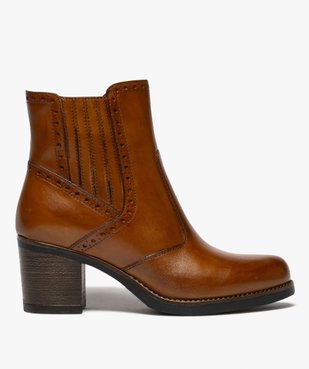 Bottines femme à talon carré dessus en cuir avec col fleuri - Taneo vue2 - TANEO - GEMO