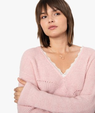 Pull femme avec col V en dentelle vue2 - GEMO C4G FEMME - GEMO