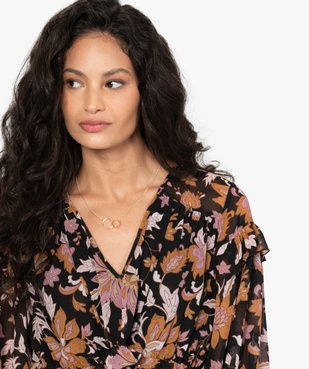 Robe femme longue en voile fleuri et plissé vue2 - GEMO(FEMME PAP) - GEMO
