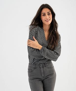 Tee-shirt à manches longues et col V en maille texturée femme vue2 - GEMO 4G FEMME - GEMO