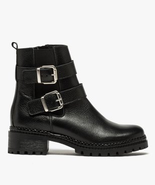 Boots femme à talon large unies en cuir à semelle crantée vue1 - GEMO (CASUAL) - GEMO