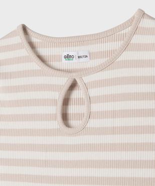 Robe tee-shirt longue en maille côtelée rayée fille vue3 - GEMO 4G FILLE - GEMO