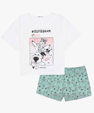 Pyjashort fille avec motifs selfie animaux vue1 - GEMO (JUNIOR) - GEMO