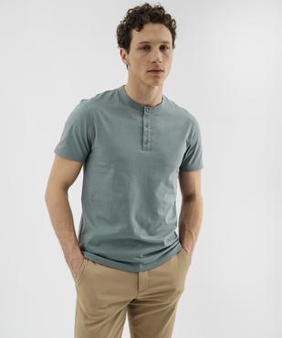 Tee-shirt manches courtes col tunisien en jersey de coton homme vue1 - GEMO 4G HOMME - GEMO