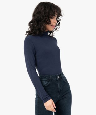 Tee-shirt femme uni avec col roulé et manches longues vue1 - GEMO(URBAIN) - GEMO