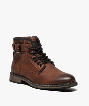 Boots homme unis zippés avec lacets et boucle décorative vue2 - GEMO (CASUAL) - GEMO