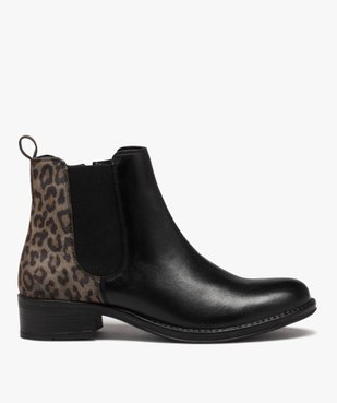 Bottines femme à talon dessus en cuir bicolore imprimé léopard vue1 - GEMO (CASUAL) - GEMO