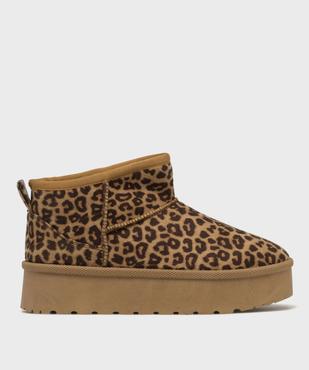 Boots fourrés motif léopard sur semelle plateforme femme - 5 Miles vue1 - 5 MILES - GEMO