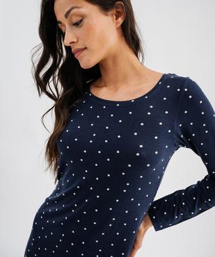 Chemise de nuit à manches longues et col rond en viscose à pois femme vue2 - GEMO 4G FEMME - GEMO