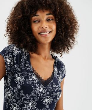 Chemise de nuit en maille extensible avec col V en dentelle femme vue2 - GEMO 4G FEMME - GEMO