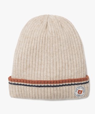 Bonnet bébé garçon en maille côtelée avec doublure polaire vue1 - GEMO(BEBE DEBT) - GEMO