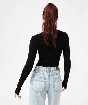 Tee-shirt femme uni avec col roulé et manches longues vue3 - GEMO 4G FEMME - GEMO