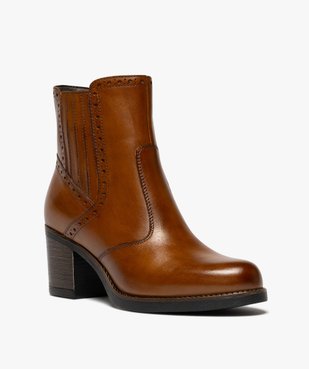 Bottines femme à talon carré dessus en cuir avec col fleuri - Taneo vue3 - TANEO - GEMO