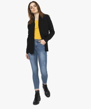 Gilet femme porté ouvert avec col châle côtelé vue5 - GEMO (MAILLE) - GEMO