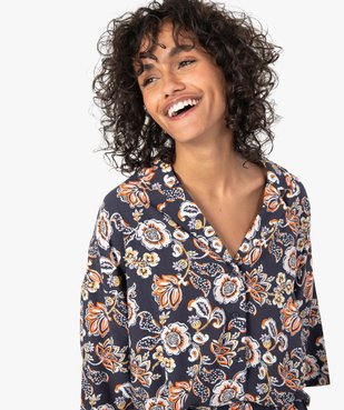 Haut de pyjama femme forme chemise à motifs fleuris vue2 - GEMO(HOMWR FEM) - GEMO