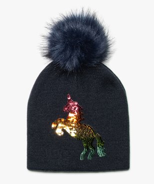 Bonnet fille avec motif en sequins réversibles et pompon vue1 - GEMO (ENFANT) - GEMO