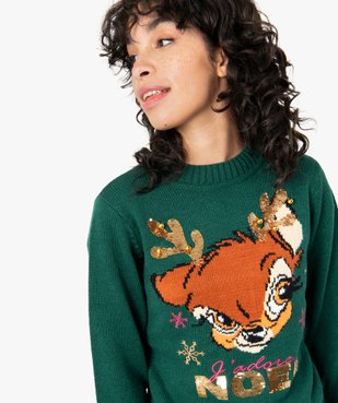 Pull de Noël femme avec motif Bambi - Disney vue2 - DISNEY - GEMO