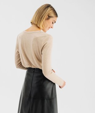 Tee-shirt à manches longues avec col V scintillant femme vue3 - GEMO 4G FEMME - GEMO