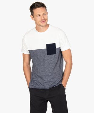 Tee-shirt homme à manches courtes bicolore uni/rayé vue1 - GEMO (HOMME) - GEMO