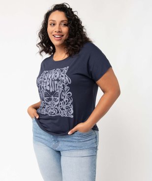 Tee-shirt femme grande taille à manches courtes et micro-motifs argentés vue1 - GEMO (G TAILLE) - GEMO