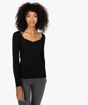 Pull femme en maille côtelée avec col carré vue2 - GEMO(FEMME PAP) - GEMO