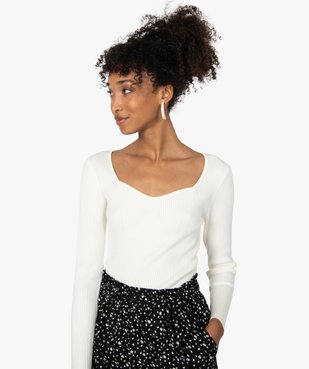 Pull femme en maille côtelée avec col carré vue2 - GEMO(FEMME PAP) - GEMO