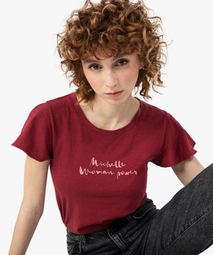 Tee-shirt femme à manches volantées avec message vue5 - GEMO(FEMME PAP) - GEMO