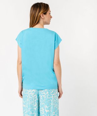 Haut de pyjama à manches ultra courtes avec motif fleuri femme vue3 - GEMO 4G FEMME - GEMO