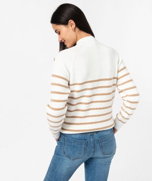 Pull rayé avec boutons sur les épaules femme vue3 - GEMO 4G FEMME - GEMO