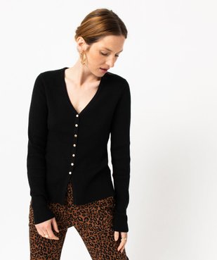 Gilet col V en maille côtelée coupe ajustée femme vue1 - GEMO(FEMME PAP) - GEMO