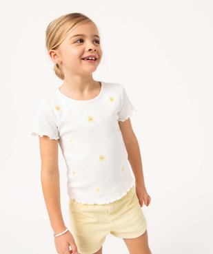 Tee-shirt fille à manches courtes avec fleurs brodées vue2 - GEMO (ENFANT) - GEMO