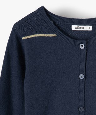 Gilet fille à détails pailletés et épaules ajourées vue2 - GEMO (ENFANT) - GEMO