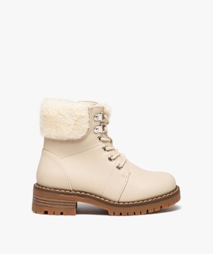 Boots fille unies à col fourré retourné avec lacets vue1 - GEMO (ENFANT) - GEMO