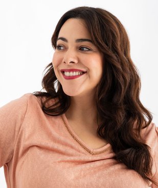 Tee-shirt manches courtes pailleté à col V femme grande taille vue2 - GEMO (G TAILLE) - GEMO