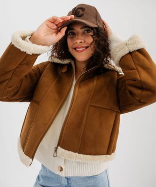 Blouson aviateur en suédine fourrée femme vue3 - GEMO(FEMME PAP) - GEMO