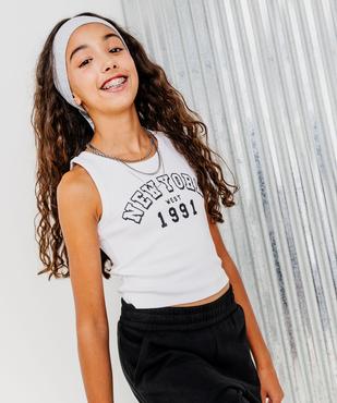 Débardeur en maille côtelée coupe courte avec inscription fille vue1 - GEMO 4G FILLE - GEMO