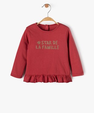 Tee-shirt bébé fille à volant avec inscription pailletée vue1 - GEMO(BEBE DEBT) - GEMO