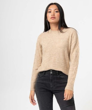 Pull femme à col rond avec manches torsadées vue2 - GEMO(FEMME PAP) - GEMO