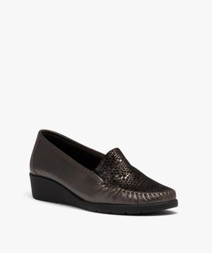 Mocassins femme confort dessus en cuir imprimé python vue2 - GEMO 4G FEMME - GEMO