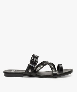 Mules femme à talon plat et brides croisées à clous vue1 - GEMO (CASUAL) - GEMO