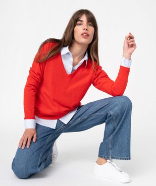 Pull femme en maille fine avec large col V vue1 - GEMO(FEMME PAP) - GEMO