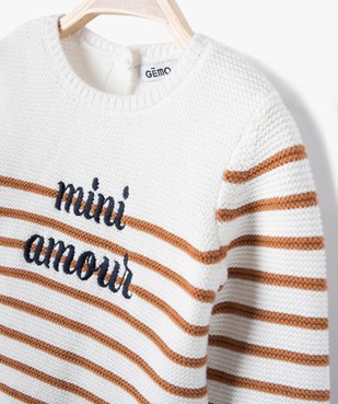 Pull bébé à rayures avec message brodé vue2 - GEMO(BB COUCHE) - GEMO
