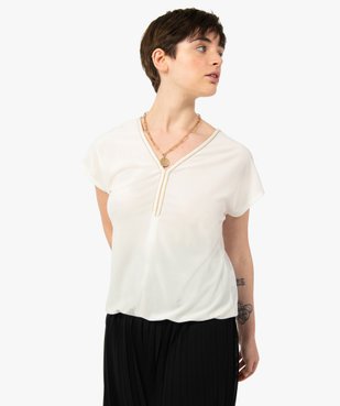 Tee-shirt femme à manches courtes avec décolleté scintillant vue1 - GEMO(FEMME PAP) - GEMO