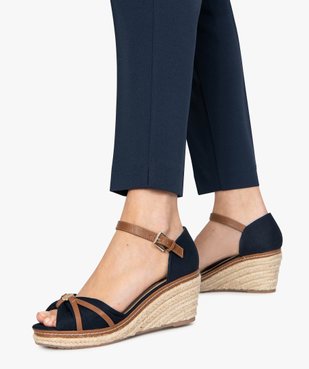 Sandales femme à talon compensé et dessus toile drapée vue1 - GEMO(URBAIN) - GEMO