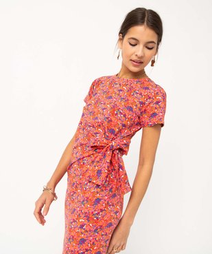 Robe tee-shirt femme à motifs fleuris avec noeud à la taille vue2 - GEMO(FEMME PAP) - GEMO