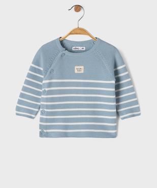 Pull brassière rayé avec fermeture sur le côté bébé garçon vue1 - GEMO(BB COUCHE) - GEMO