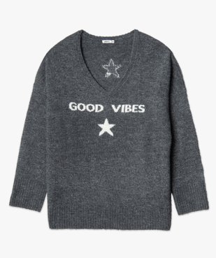 Pull femme grande taille à col V et message sur l'avant vue4 - GEMO (G TAILLE) - GEMO